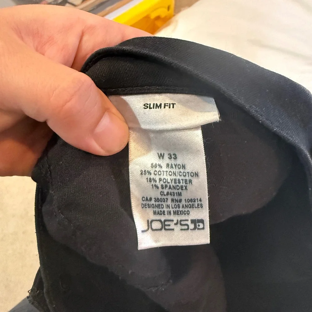 Joes Jeans Mens Slim Fit Black Pants Size 33 High Stretch Tapered Leg